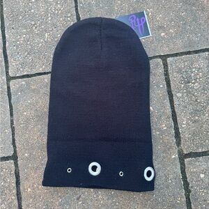 Black Beanie with Grommet Details
